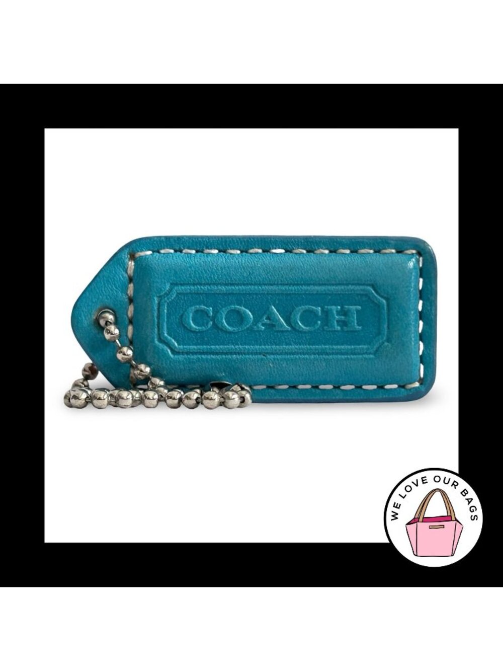 COACH Y2K VINTAGE Hang Tag 2" Blue & Brown Saddle Leather Bag Charm Keychain Fob